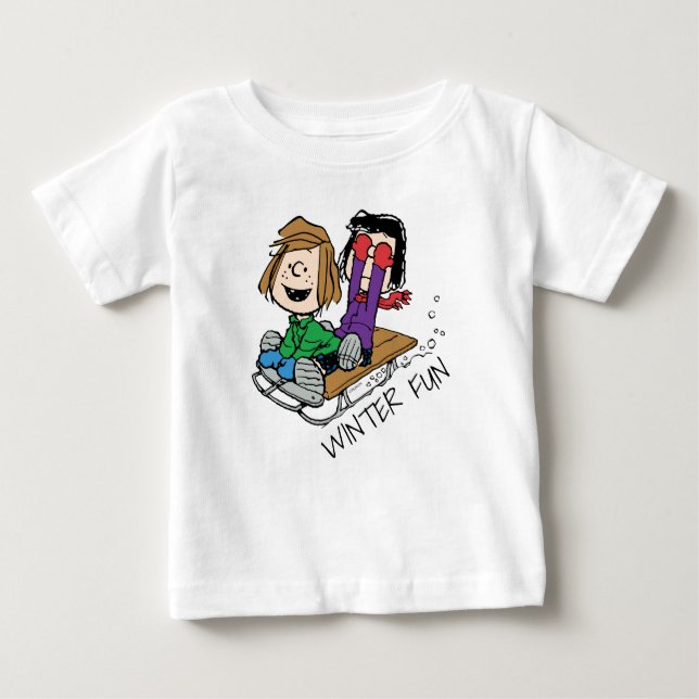 Peanuts | Peppermint Patty & Marcie Sled Riding Baby T-Shirt (Front)