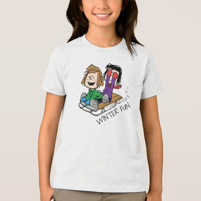 Peanuts | Peppermint Patty & Marcie Sled Riding Tri-Blend Shirt (Front)