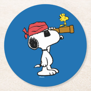 Peanuts   Pirate Snoopy and Woodstock Round Paper Coaster