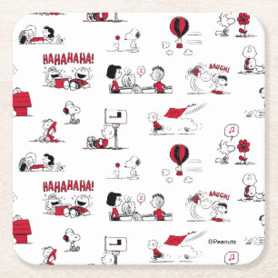 PEANUTS   Red & Black Pattern Square Paper Coaster