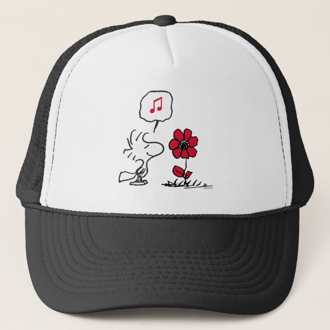 PEANUTS | Red & Black Pattern Trucker Hat (Front)