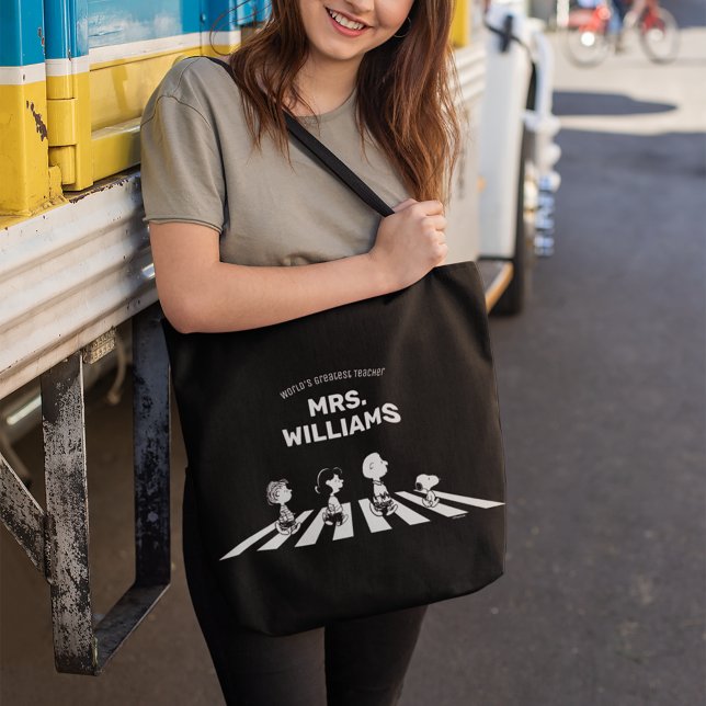 Peanuts | Rock Tees Greatest Teacher Personalised Tote Bag (Person carrying tote bag)