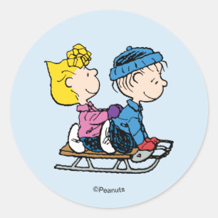 Peanuts   Sally & Linus Sled Riding Classic Round Sticker