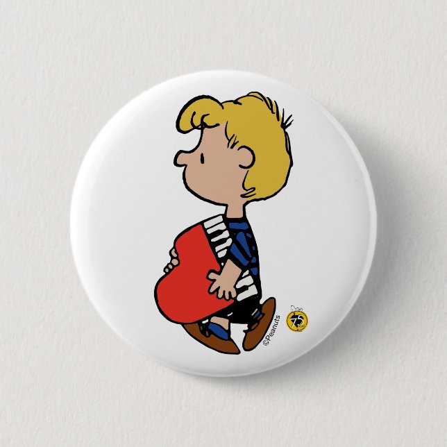 Peanuts | Schroeder Travelling Piano 6 Cm Round Badge (Front)
