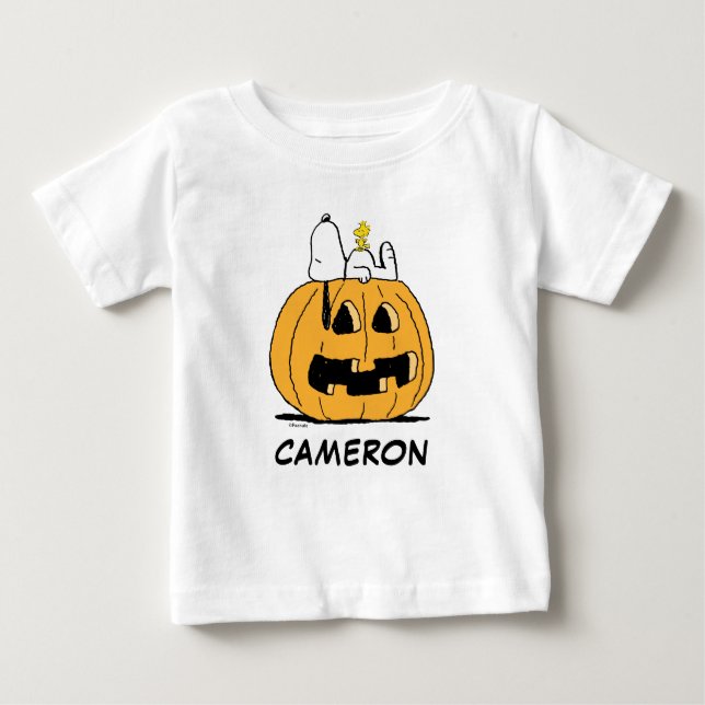 Peanuts | Snoopy and Woodstock Jack-O-Lantern Baby T-Shirt (Front)