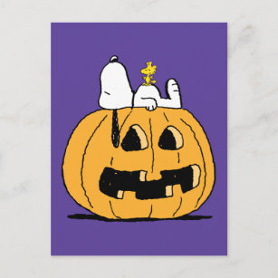 Peanuts   Snoopy and Woodstock Jack-O-Lantern Postcard