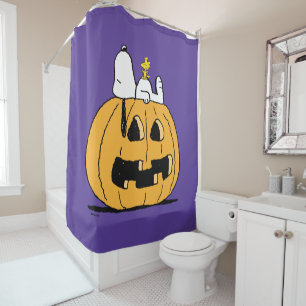 Peanuts   Snoopy and Woodstock Jack-O-Lantern Shower Curtain