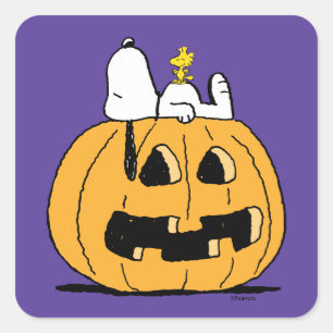 Peanuts   Snoopy and Woodstock Jack-O-Lantern Square Sticker