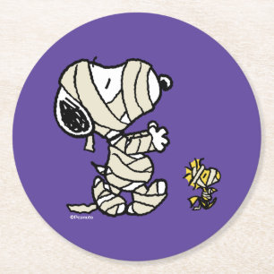 Peanuts   Snoopy and Woodstock Mummies Round Paper Coaster