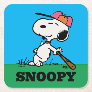 Peanuts   Snoopy at Bat Square Paper Coaster