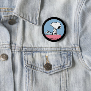 Peanuts   Snoopy at the Typewriter 6 Cm Round Badge
