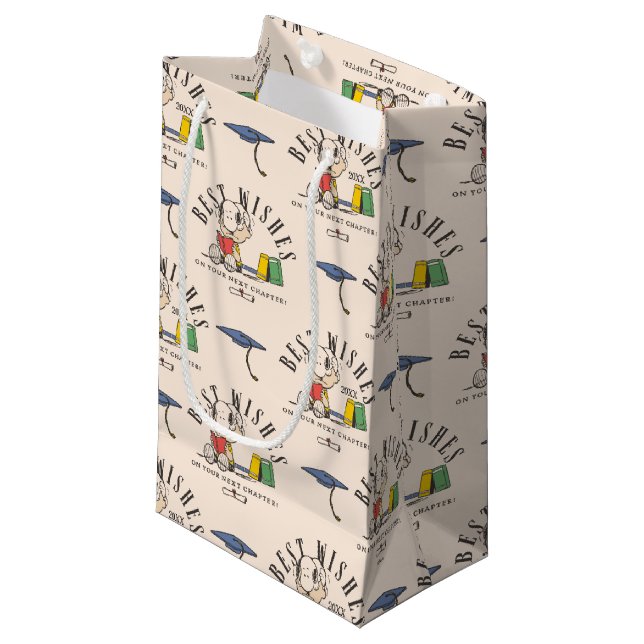 Peanuts Snoopy Best Wishes Graduation Pattern Small Gift Bag (Front Angled)