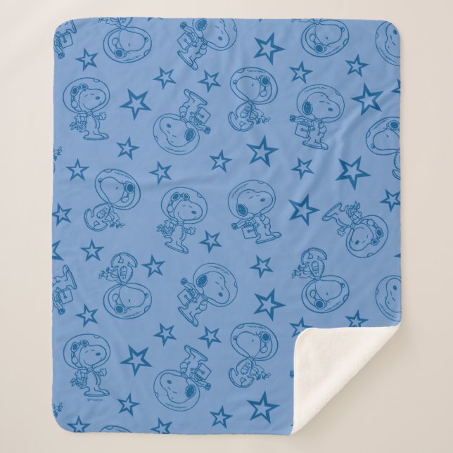 Peanuts | Snoopy Blue Space Astronaut Pattern Sherpa Blanket (Front)