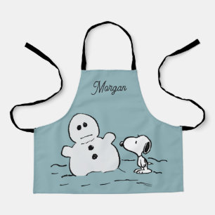Peanuts   Snoopy Builds A Snowman   Add Your Name Apron