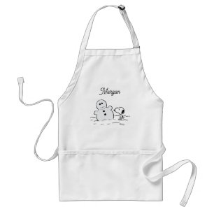 Peanuts Snoopy Builds A Snowman Add Your Name Standard Apron