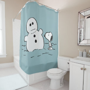 Peanuts   Snoopy Builds A Snowman Shower Curtain