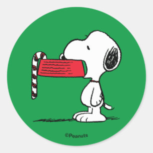 Peanuts Snoopy Candy Cane Food Dish Classic Round Sticker