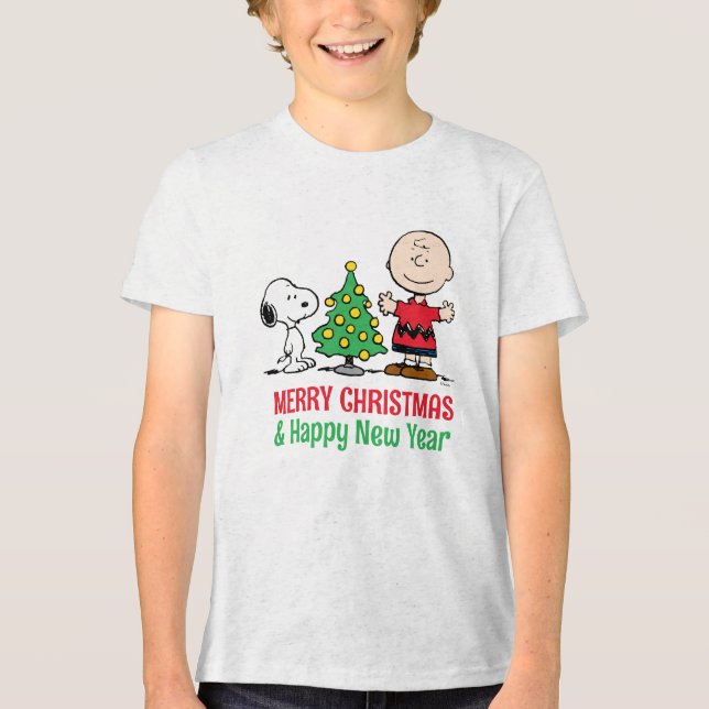 Peanuts | Snoopy & Charlie Brown Christmas Tree Tri-Blend Shirt (Front)