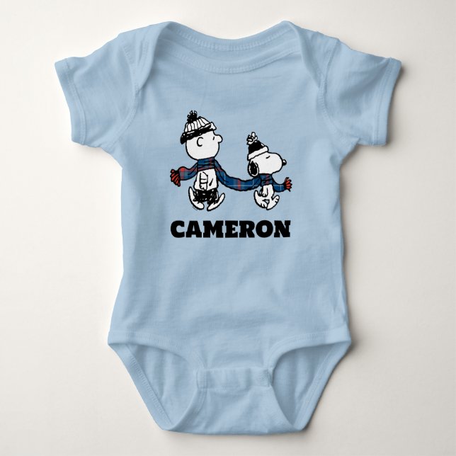 Peanuts | Snoopy & Charlie Brown Winter Scarf Baby Bodysuit (Front)