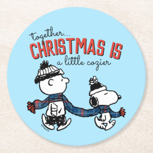 Peanuts   Snoopy & Charlie Brown Winter Scarf Round Paper Coaster
