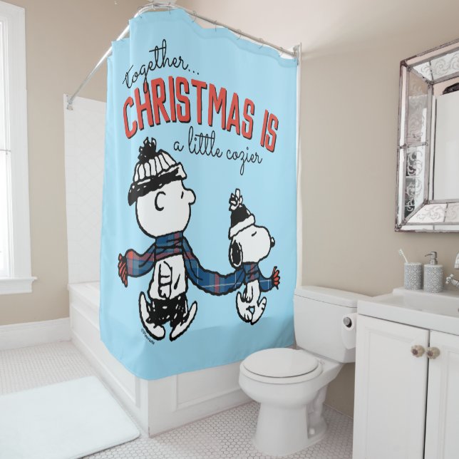 Peanuts | Snoopy & Charlie Brown Winter Scarf Shower Curtain (In Situ)