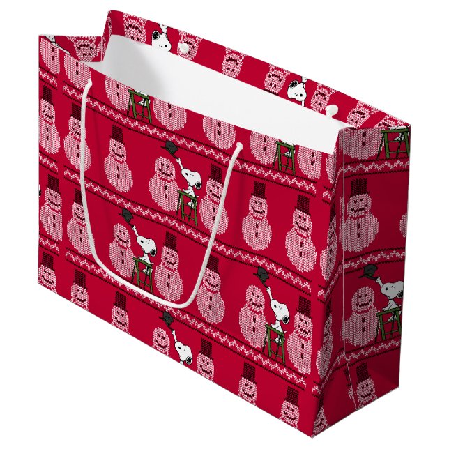 Peanuts | Snoopy Christmas Sweater Snowman Large Gift Bag (Front Angled)