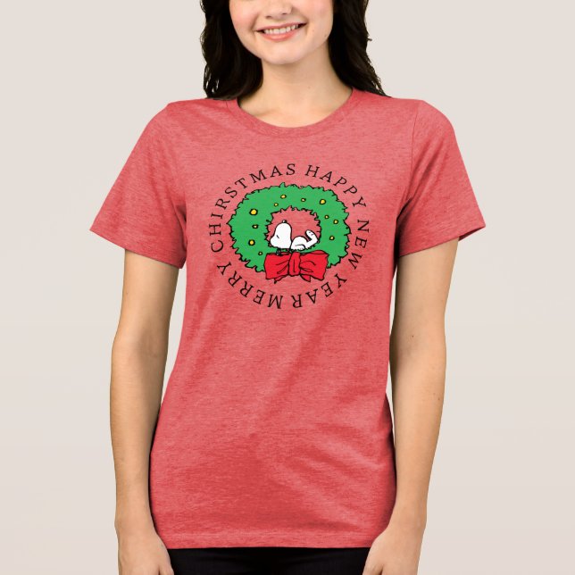 Peanuts | Snoopy Christmas Wreath Tri-Blend Shirt (Front)