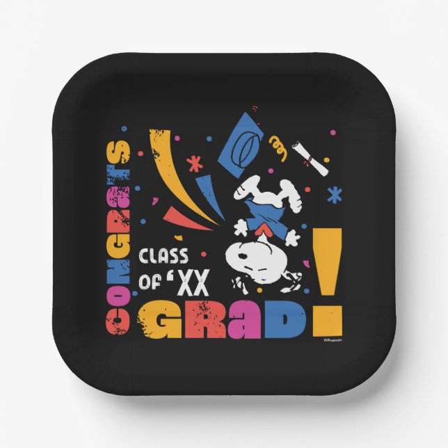 Peanuts Snoopy Congrats Grad Graduation Confetti Paper Plate (Front)