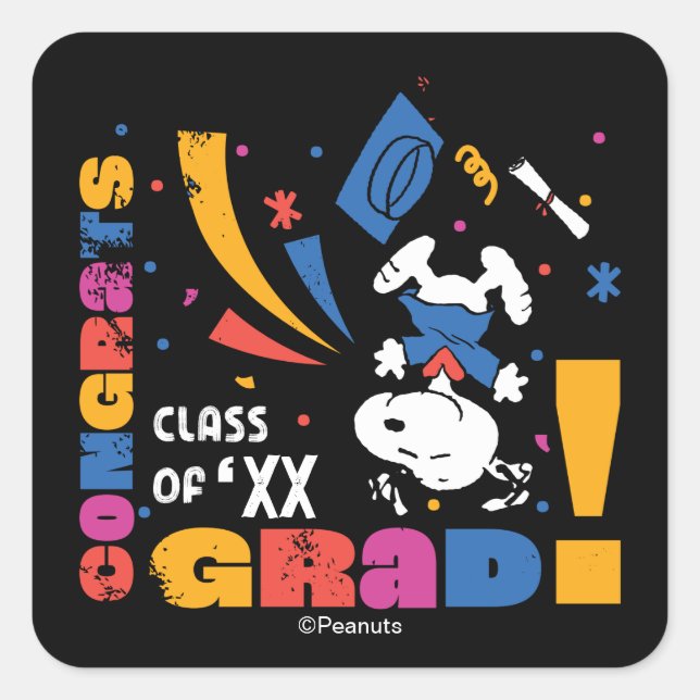 Peanuts Snoopy Congrats Grad Graduation Confetti Square Sticker (Front)