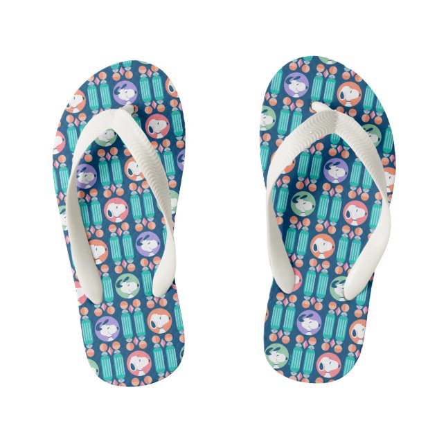 Peanuts | Snoopy Dark Blue Deco Dreams Pattern Kid's Jandals (Footbed)