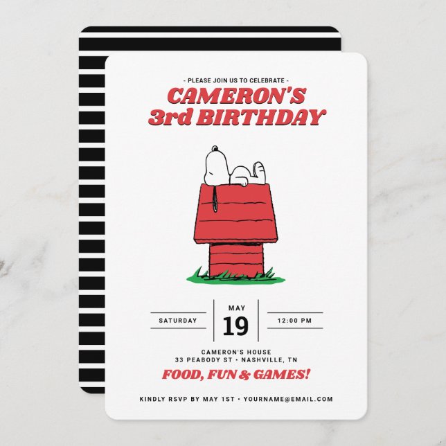 Peanuts Snoopy Dog House Birthday Invitation (Front/Back)