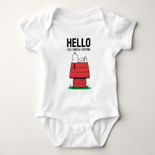 Peanuts Snoopy Dog House Hello 'm New Here Baby Bodysuit
