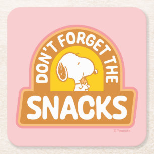 Peanuts   Snoopy Don't Forget the Snacks Square Paper Coaster