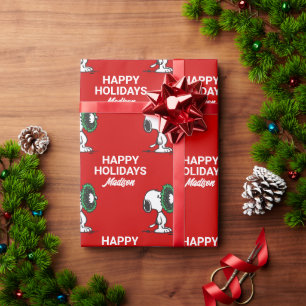 Peanuts   Snoopy for the Holidays   Add Your Name Wrapping Paper