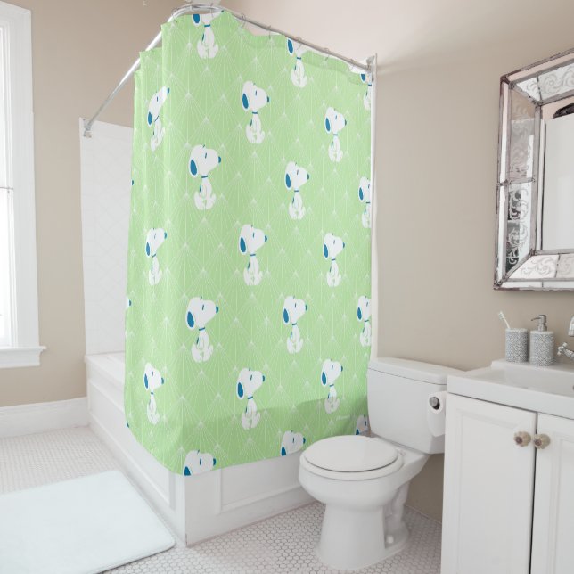 Peanuts | Snoopy Green Deco Dreams Pattern Shower Curtain (In Situ)