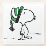 Peanuts | Snoopy Green Snow Cap Glass Coaster<br><div class="desc">Check out this fun Peanuts design featuring Snoopy.</div>