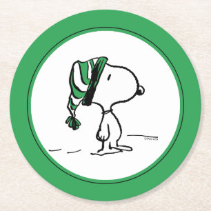 Peanuts   Snoopy Green Snow Cap Round Paper Coaster