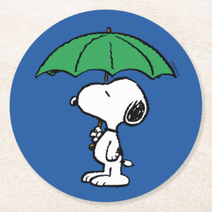 Peanuts   Snoopy Green Umbrella Round Paper Coaster