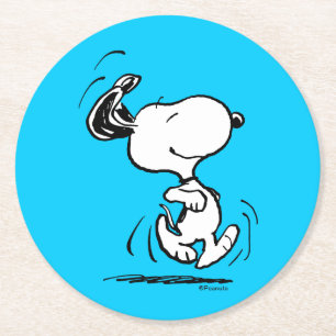 Peanuts   Snoopy Happy Dance Round Paper Coaster
