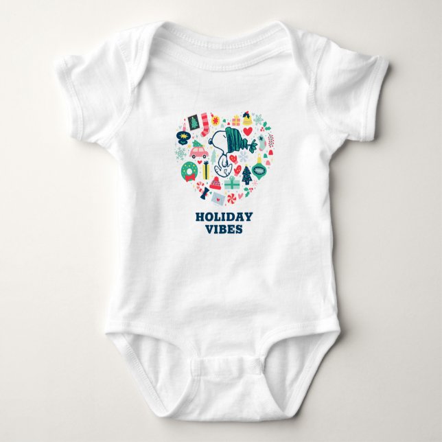 Peanuts | Snoopy Holiday Happiness Heart Baby Bodysuit (Front)