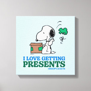 Peanuts   Snoopy I Love Getting Presents Canvas Print