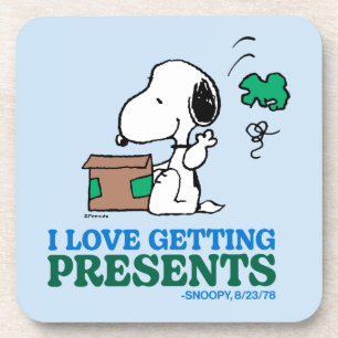 Peanuts   Snoopy I Love Getting Presents Coaster