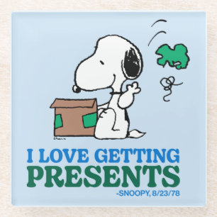 Peanuts   Snoopy I Love Getting Presents Glass Coaster