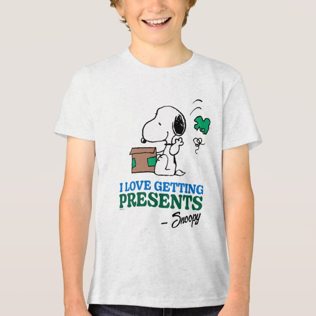 Peanuts | Snoopy I Love Getting Presents Tri-Blend Shirt (Front)
