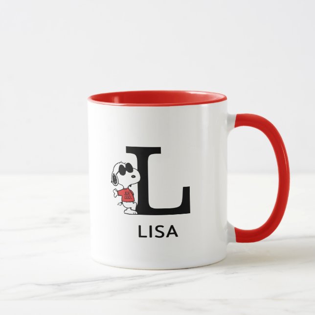 Peanuts | Snoopy "Joe Cool" | Name & Monogram L Mug (Right)