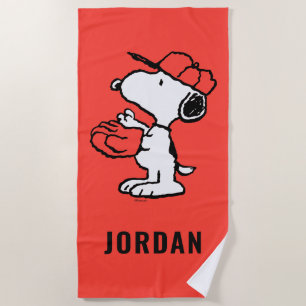 Peanuts   Snoopy Making the Catch Beach Towel