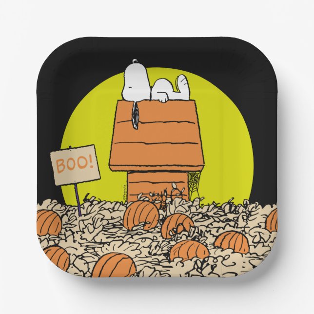 Peanuts | Snoopy Napping in the Pumpkin Patch Paper Plate (Front)