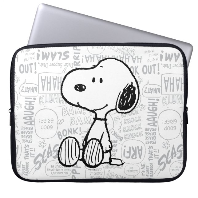 PEANUTS | Snoopy on Black White Comics 2 Laptop Sleeve (Front)