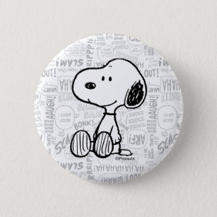 PEANUTS   Snoopy on Black White Comics 6 Cm Round Badge