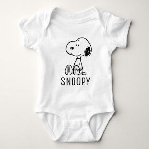 PEANUTS   Snoopy on Black White Comics Baby Bodysuit